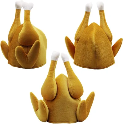 The same style of plush roast-turkey hat Angelo still keeps on the shelf